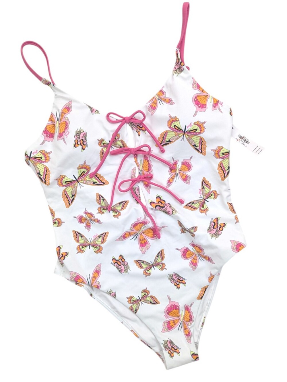 NEW PINK by Victoria's Secret White One-Piece Swimsuit Bow Butterfly Sz M